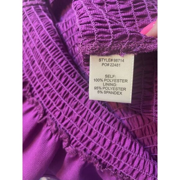 Skies Are Blue Purple Puff Sleeves Ruffle Trim Size M Dress Women's Stretchy‎ - Picture 4 of 4